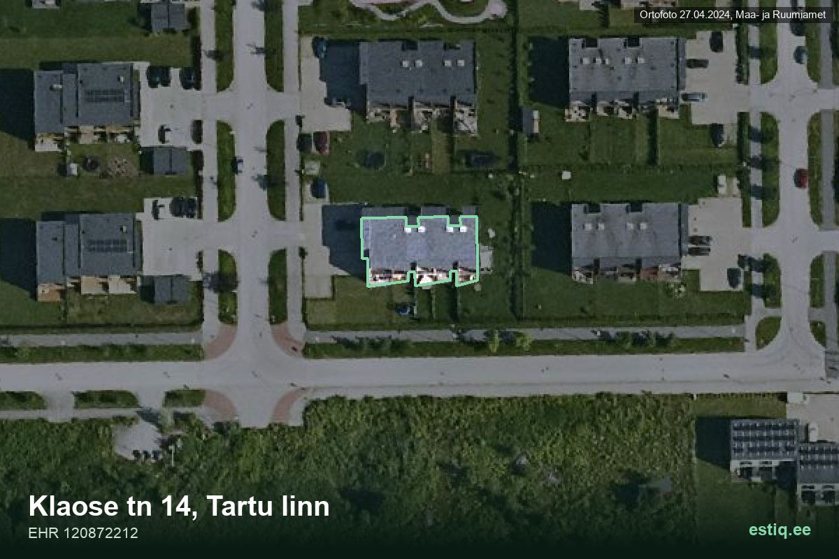 Klaose tänav 14, Tartu – аэрофото дома, контур по данным регистра строений (EHR)