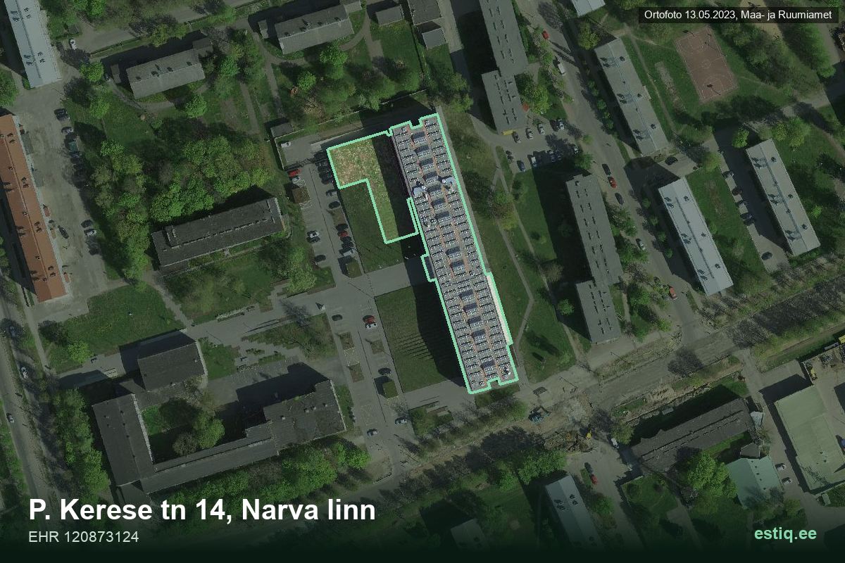 Paul Kerese tänav 14, Narva – hoone aerofoto, kontuur ehitisregistri (EHR) andmetest