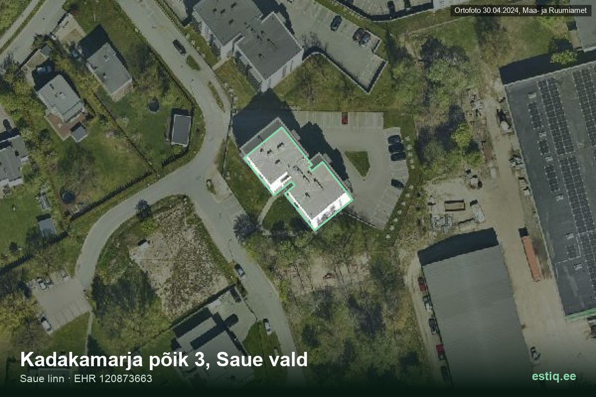 Kadakamarja põik 3, Saue – hoone aerofoto, kontuur ehitisregistri (EHR) andmetest