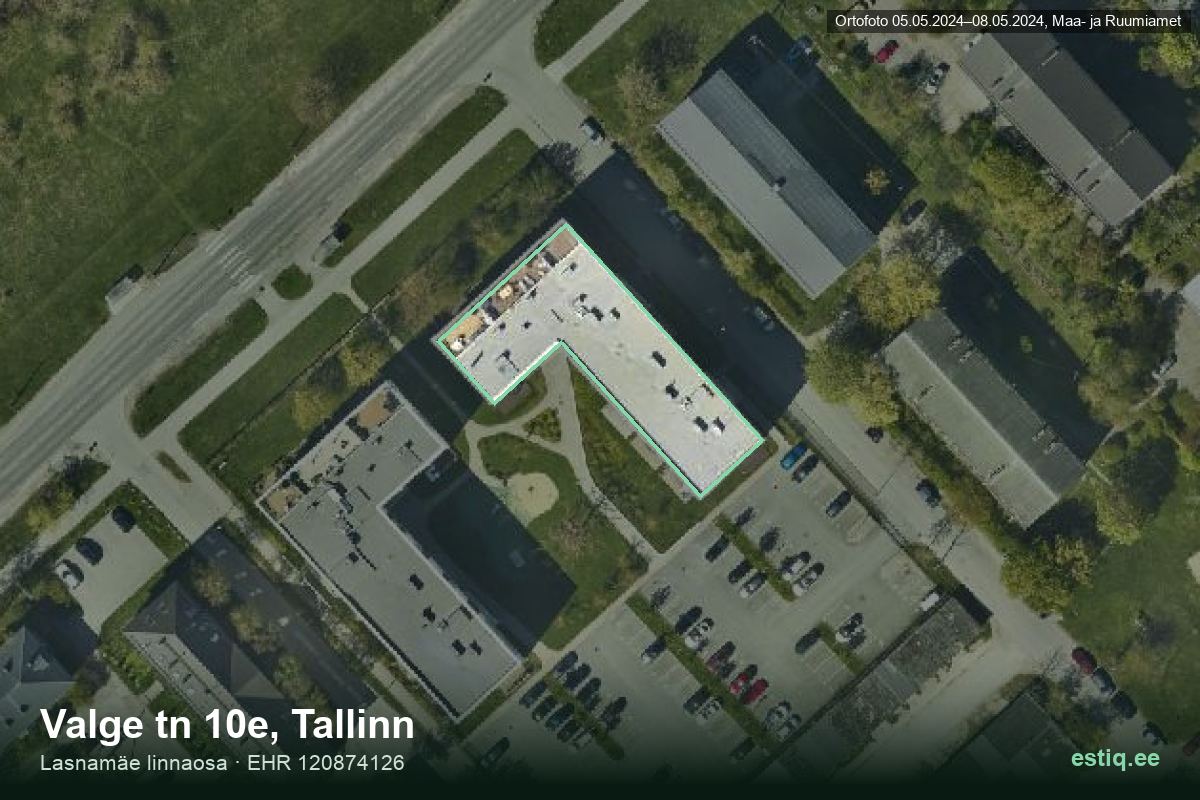 Valge tänav 10e, Tallinn – hoone aerofoto, kontuur ehitisregistri (EHR) andmetest