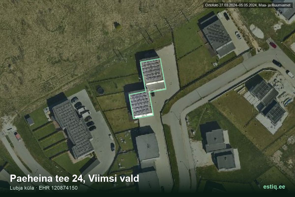 Paeheina tee 24, Viimsi – ilmakuva rakennuksesta, ääriviiva rakennusrekisteristä (EHR)