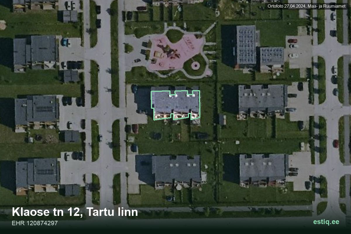 Klaose tänav 12, Tartu – аэрофото дома, контур по данным регистра строений (EHR)