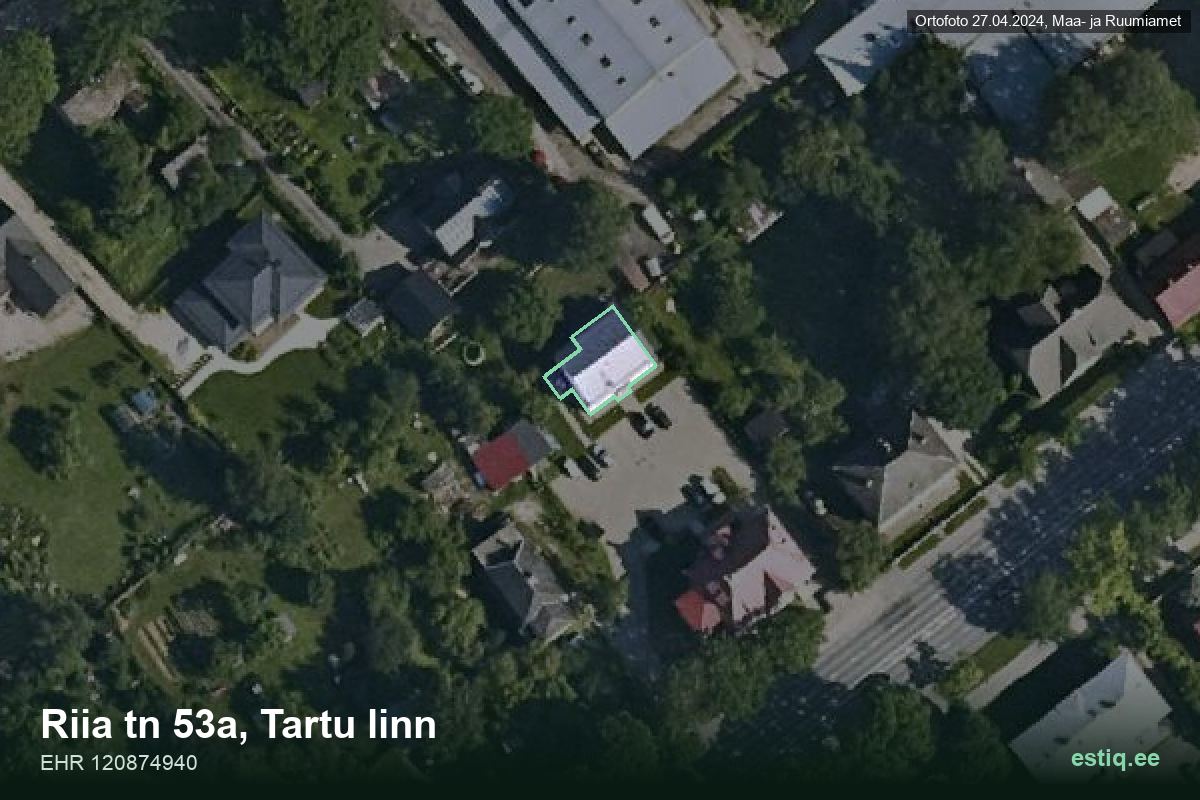 Riia tänav 53a, Tartu – hoone aerofoto, kontuur ehitisregistri (EHR) andmetest