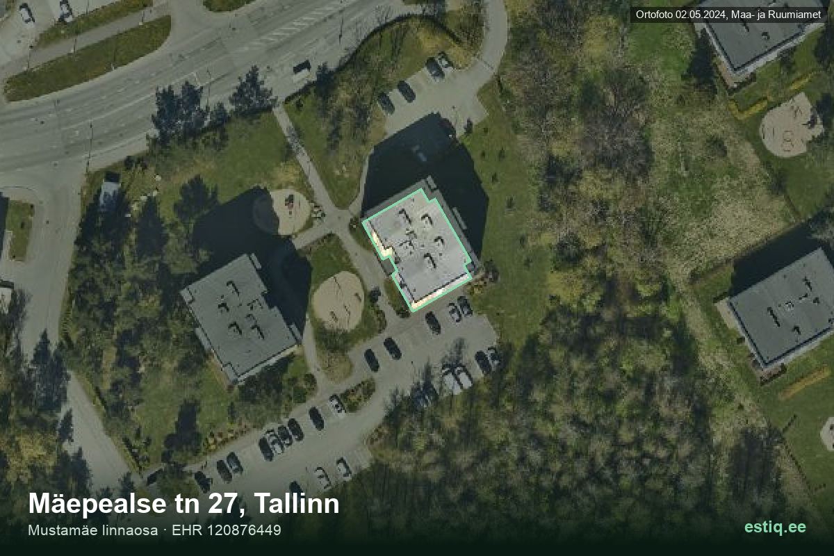 Mäepealse tänav 27, Tallinn – hoone aerofoto, kontuur ehitisregistri (EHR) andmetest