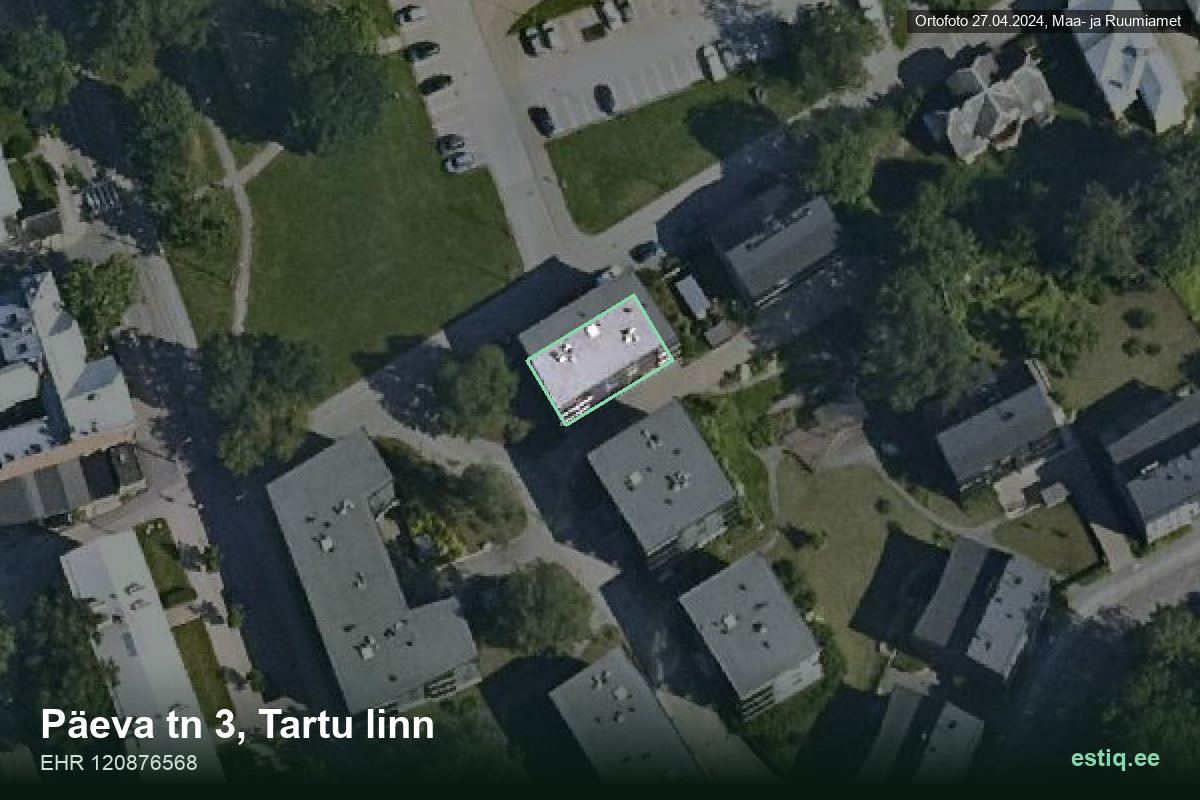 Päeva tänav 3, Tartu – hoone aerofoto, kontuur ehitisregistri (EHR) andmetest