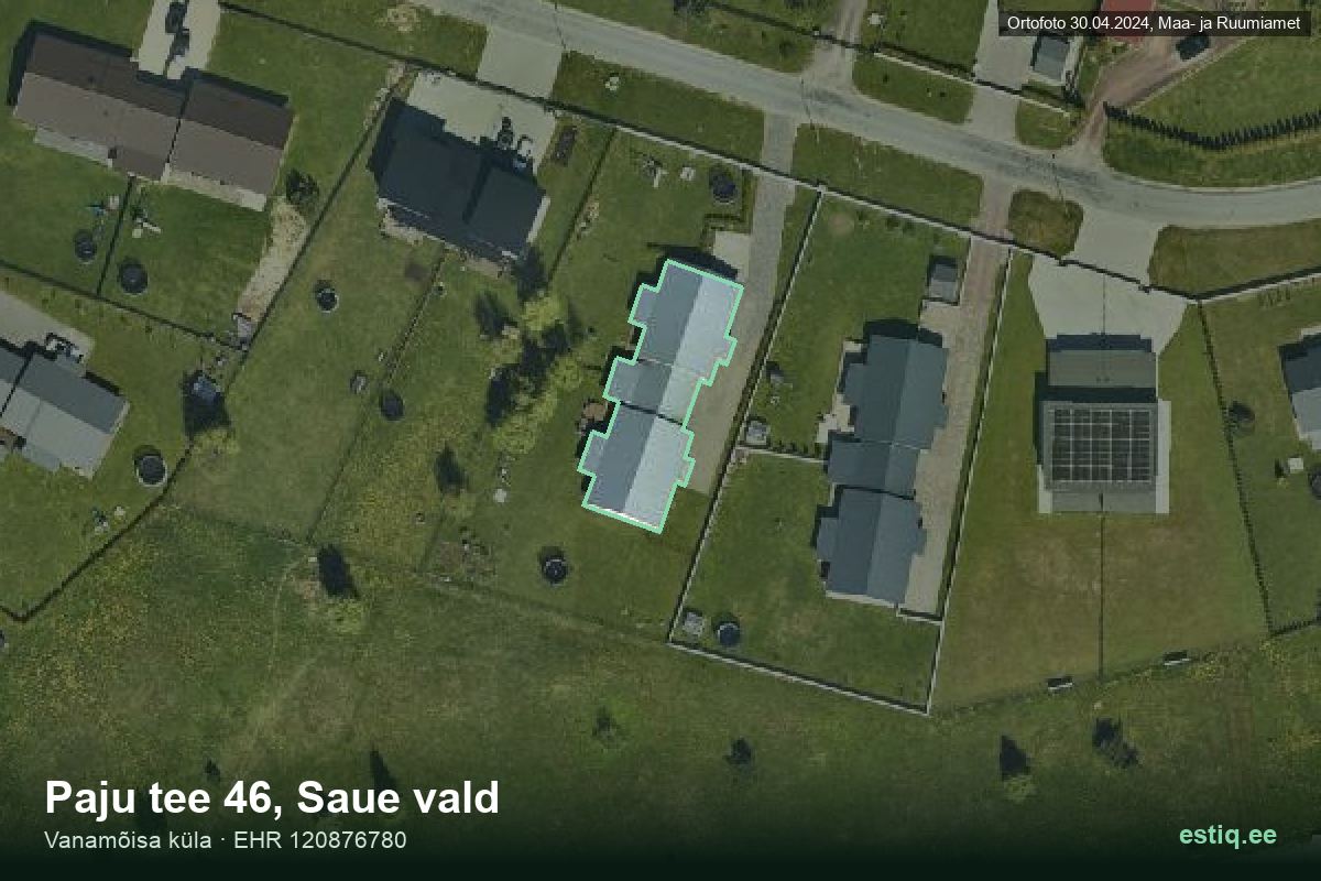 Paju tee 46, Saue – аэрофото дома, контур по данным регистра строений (EHR)