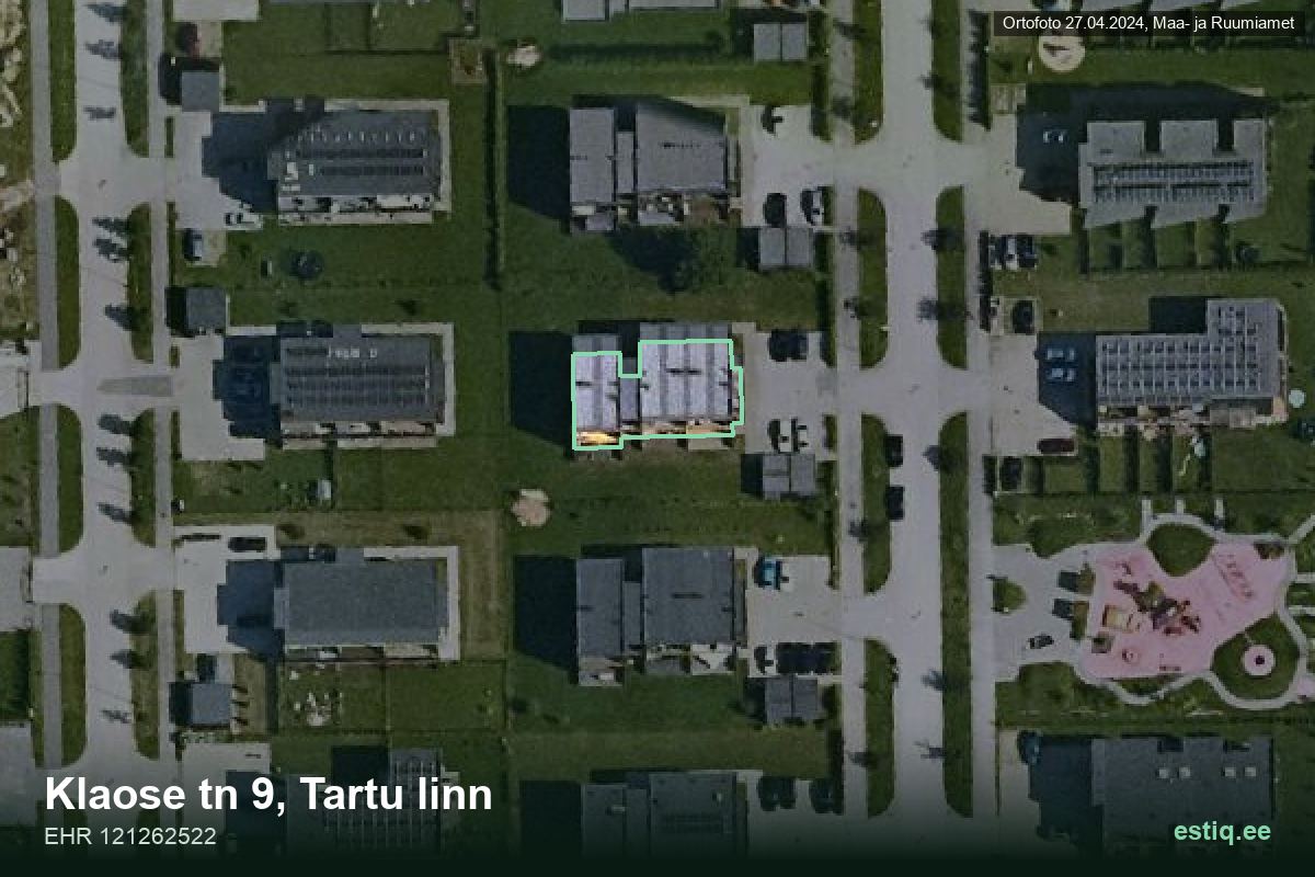Klaose tänav 9, Tartu – аэрофото дома, контур по данным регистра строений (EHR)