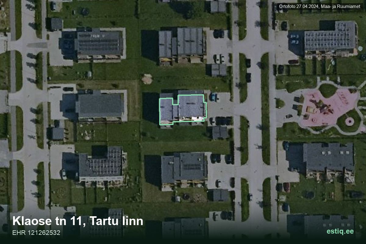 Klaose tänav 11, Tartu – ilmakuva rakennuksesta, ääriviiva rakennusrekisteristä (EHR)