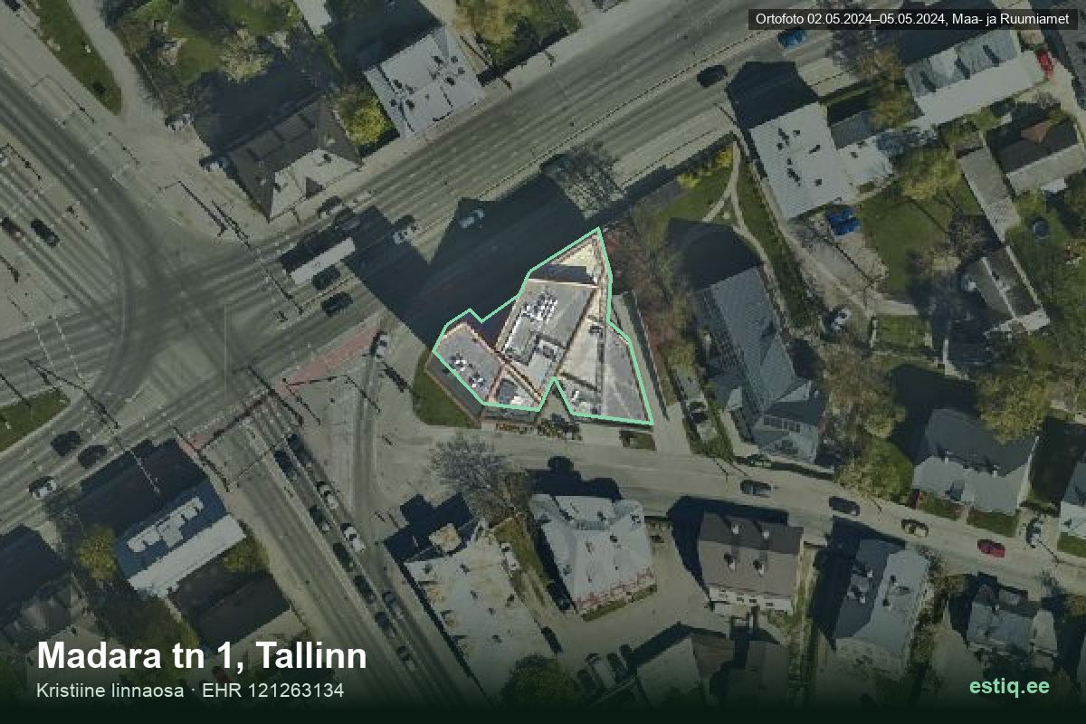 Madara tänav 1, Tallinn – hoone aerofoto, kontuur ehitisregistri (EHR) andmetest