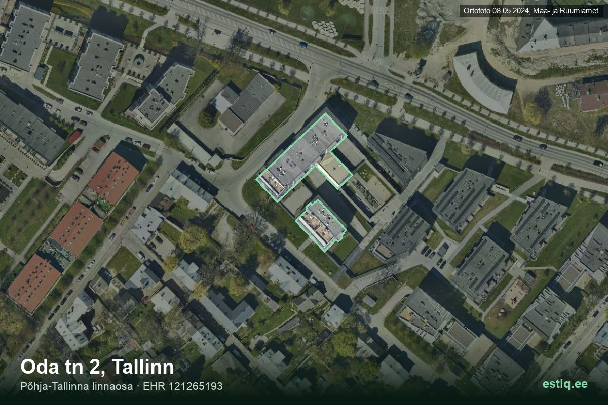 Oda tänav 2, Tallinn – hoone aerofoto, kontuur ehitisregistri (EHR) andmetest