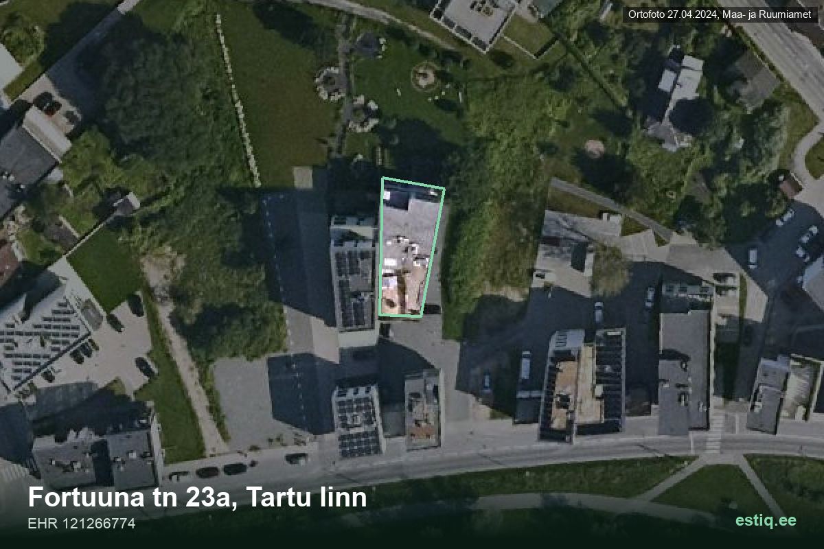 Fortuuna tänav 23a, Tartu – ilmakuva rakennuksesta, ääriviiva rakennusrekisteristä (EHR)