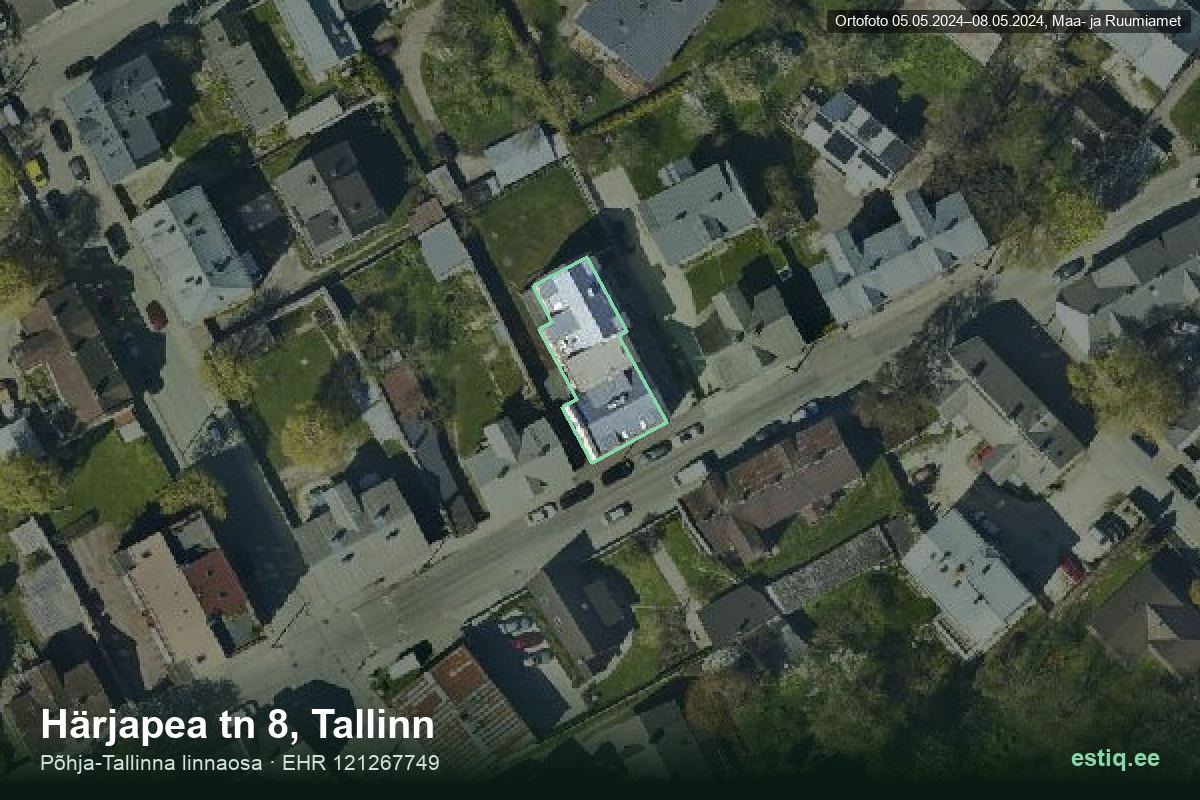 Härjapea tänav 8, Tallinn – аэрофото дома, контур по данным регистра строений (EHR)