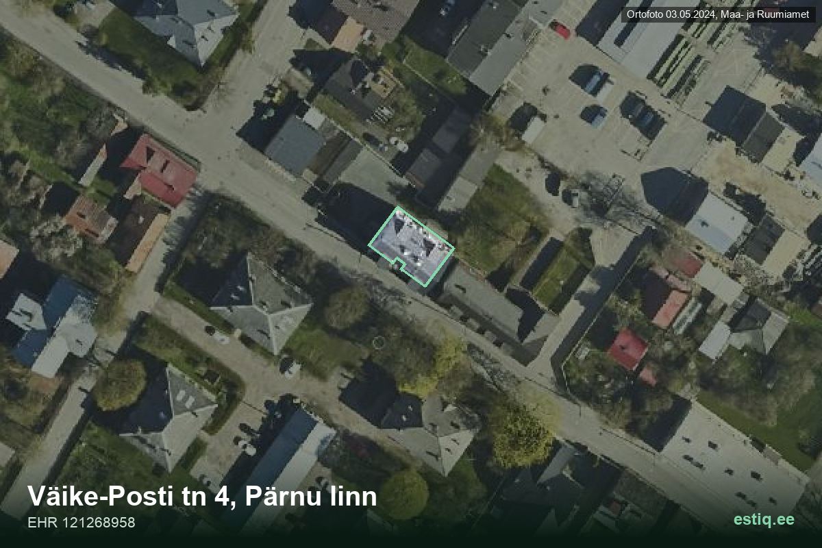 Väike-Posti tänav 4, Pärnu – ilmakuva rakennuksesta, ääriviiva rakennusrekisteristä (EHR)