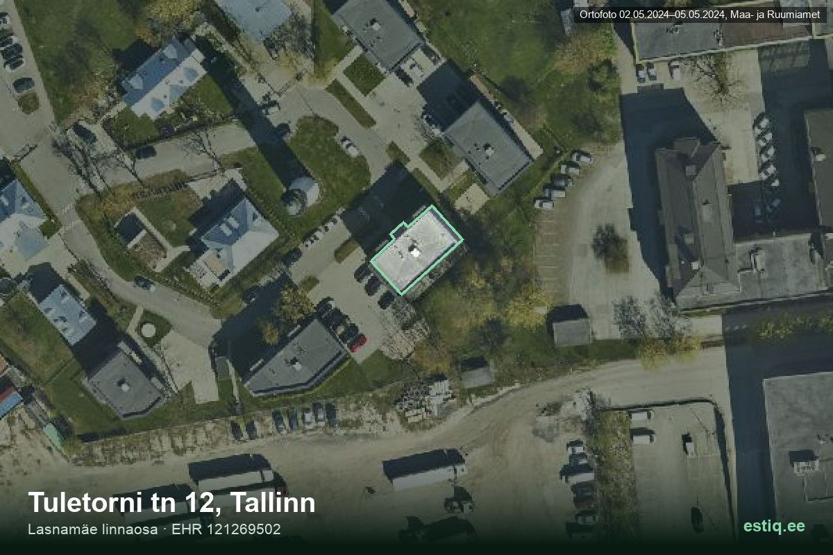 Tuletorni tänav 12, Tallinn – ilmakuva rakennuksesta, ääriviiva rakennusrekisteristä (EHR)