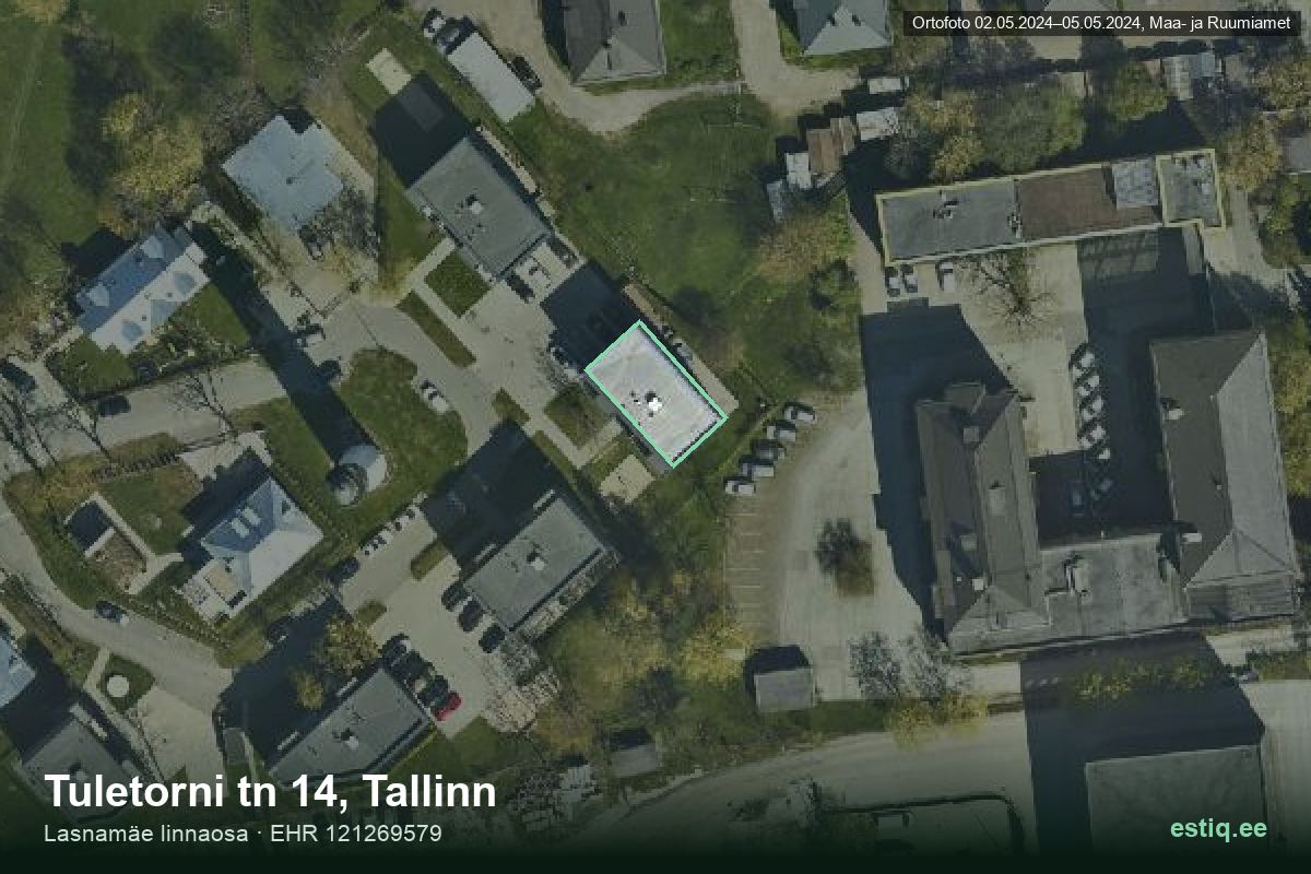 Tuletorni tänav 14, Tallinn – ilmakuva rakennuksesta, ääriviiva rakennusrekisteristä (EHR)