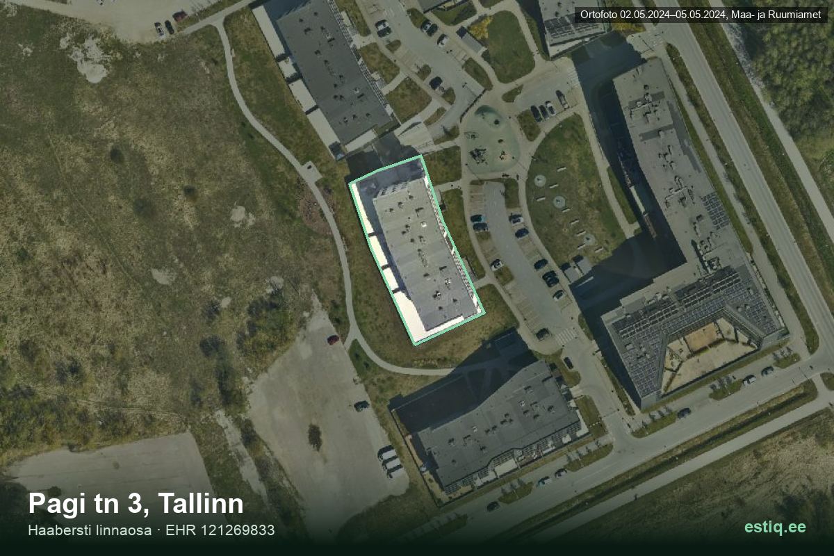 Pagi tänav 3, Tallinn – hoone aerofoto, kontuur ehitisregistri (EHR) andmetest