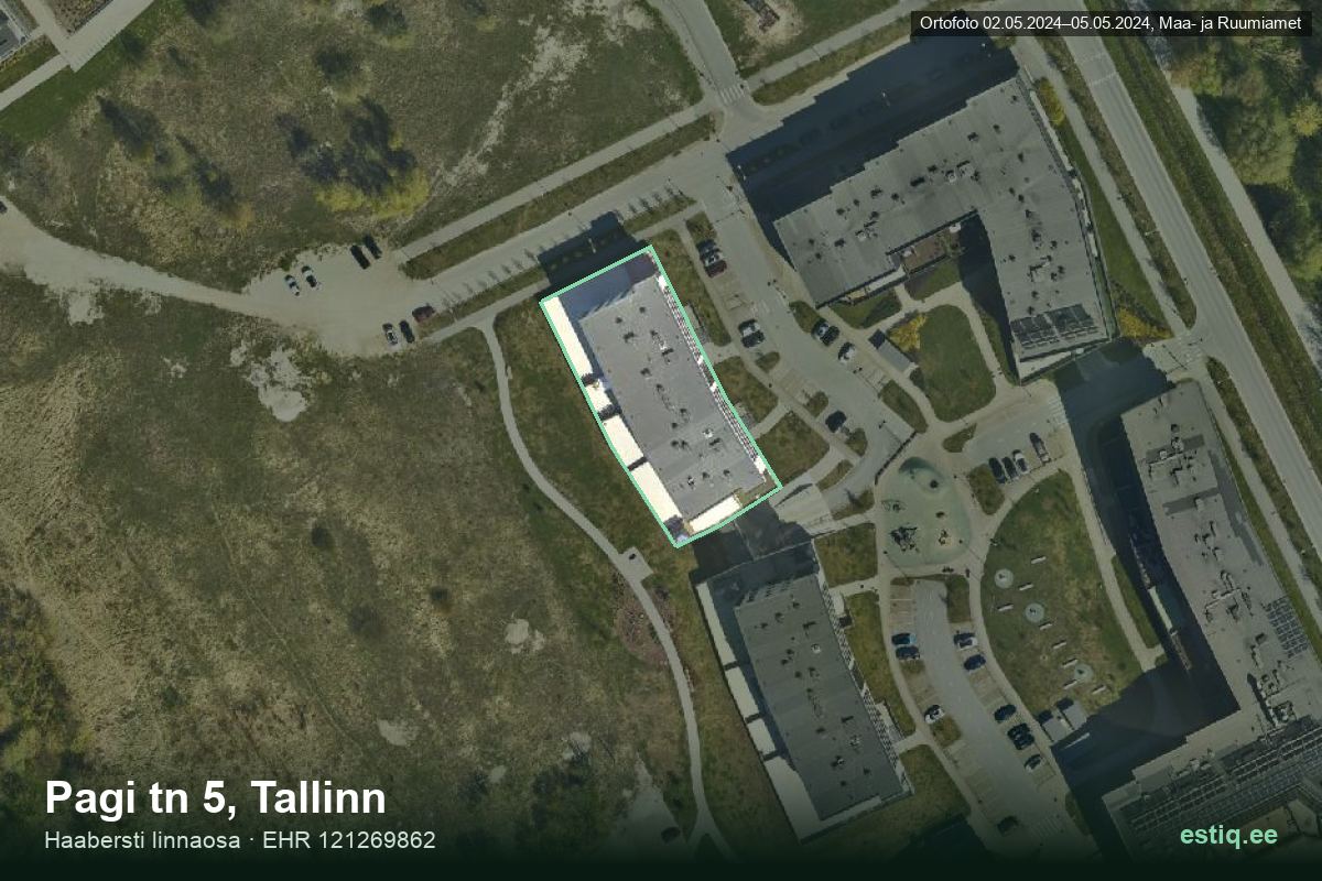 Pagi tänav 5, Tallinn – hoone aerofoto, kontuur ehitisregistri (EHR) andmetest
