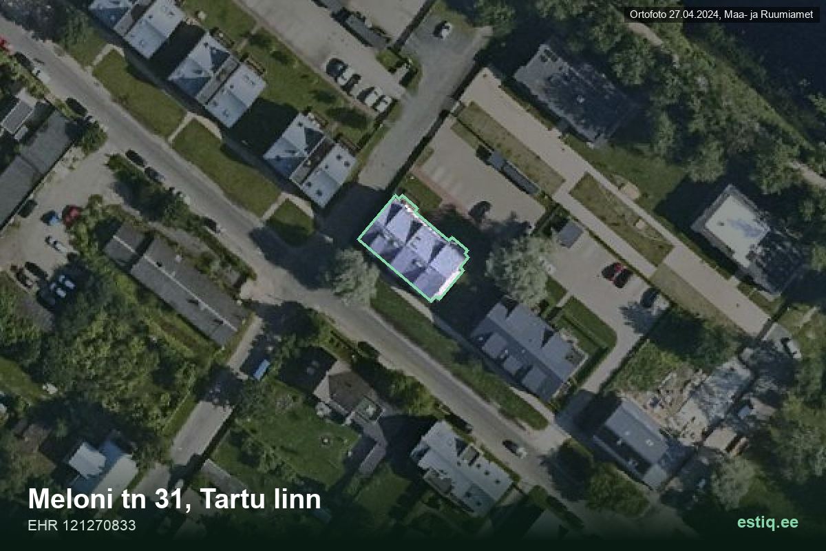 Meloni tänav 31, Tartu – hoone aerofoto, kontuur ehitisregistri (EHR) andmetest