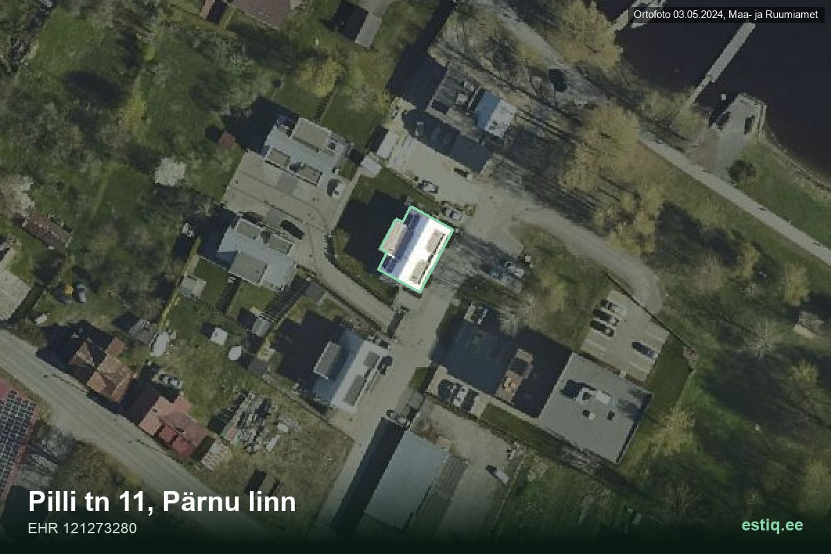 Pilli tänav 11, Pärnu – hoone aerofoto, kontuur ehitisregistri (EHR) andmetest