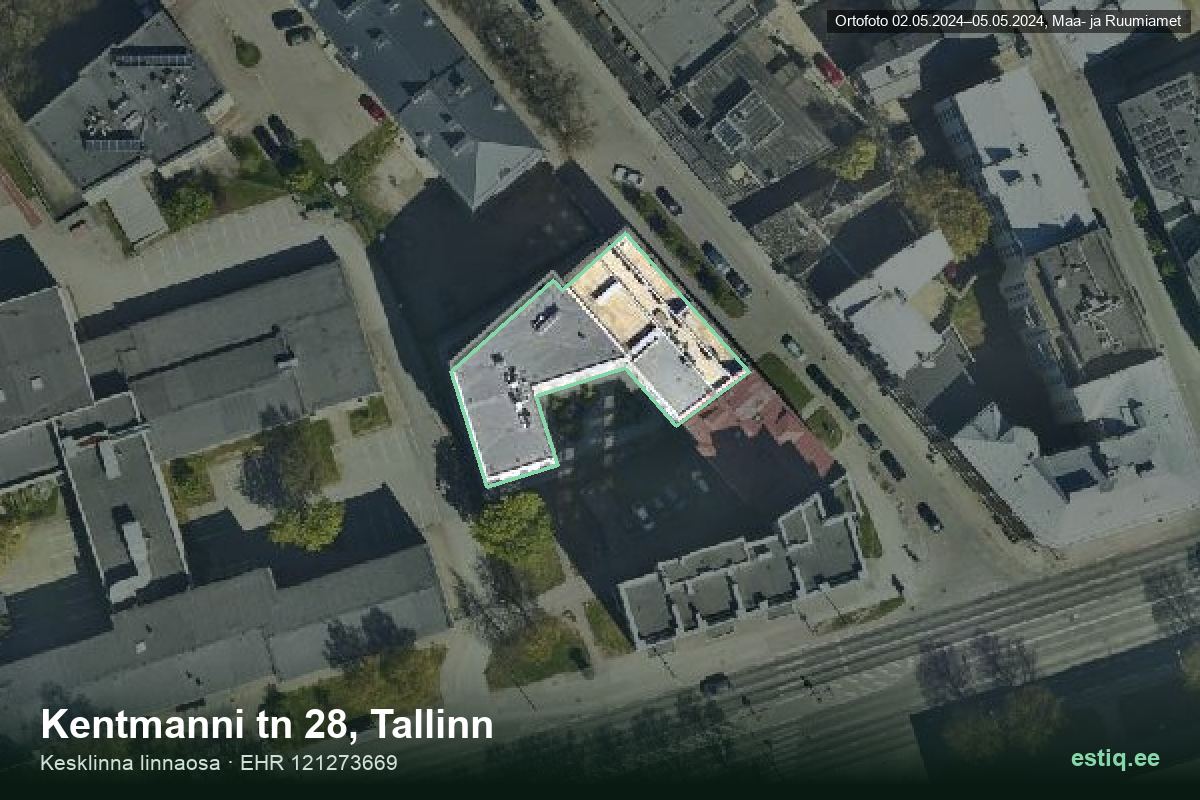 Kentmanni tänav 28, Tallinn – hoone aerofoto, kontuur ehitisregistri (EHR) andmetest