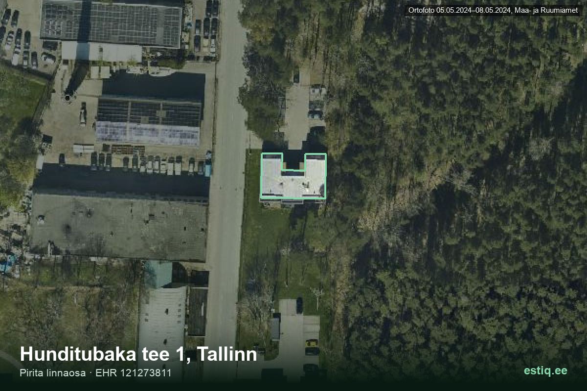 Hunditubaka tee 1, Tallinn – аэрофото дома, контур по данным регистра строений (EHR)