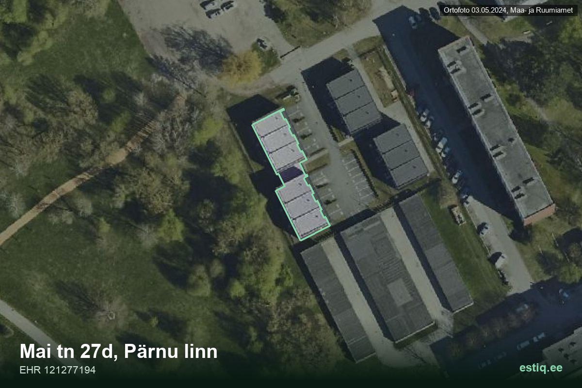 Mai tänav 27d, Pärnu – hoone aerofoto, kontuur ehitisregistri (EHR) andmetest