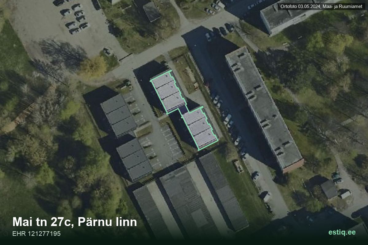 Mai tänav 27c, Pärnu – hoone aerofoto, kontuur ehitisregistri (EHR) andmetest