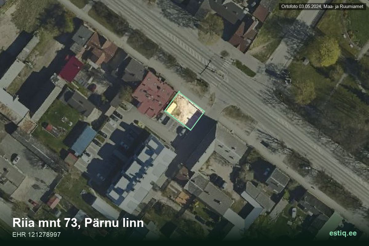 Riia mnt 73, Pärnu – hoone aerofoto, kontuur ehitisregistri (EHR) andmetest