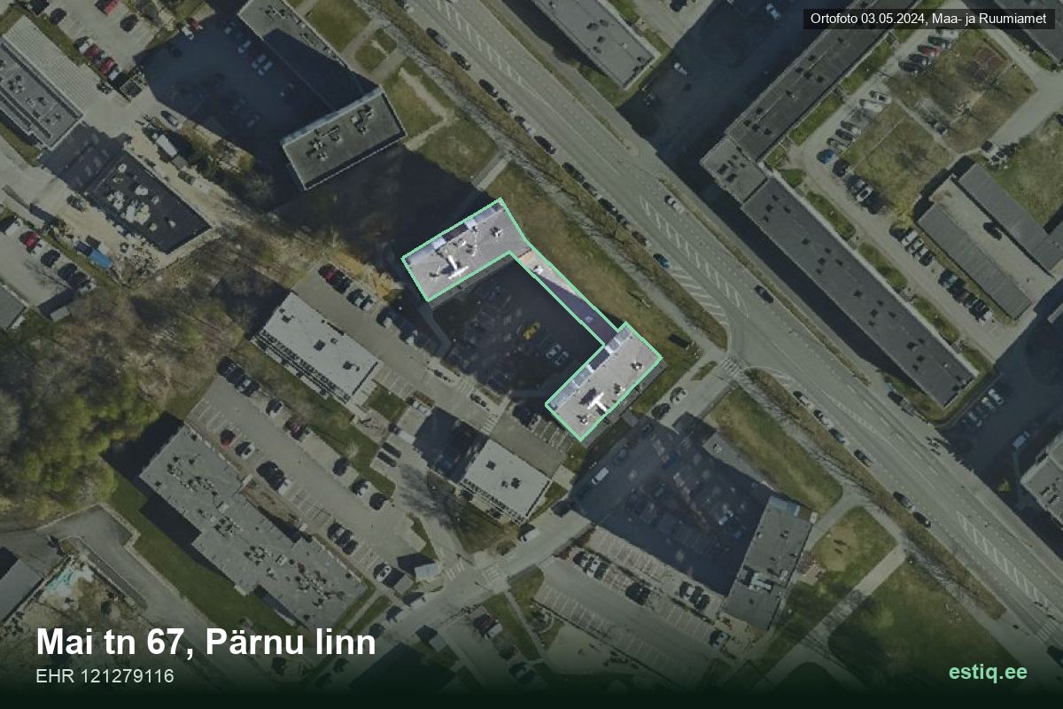 Mai tänav 67, Pärnu – hoone aerofoto, kontuur ehitisregistri (EHR) andmetest