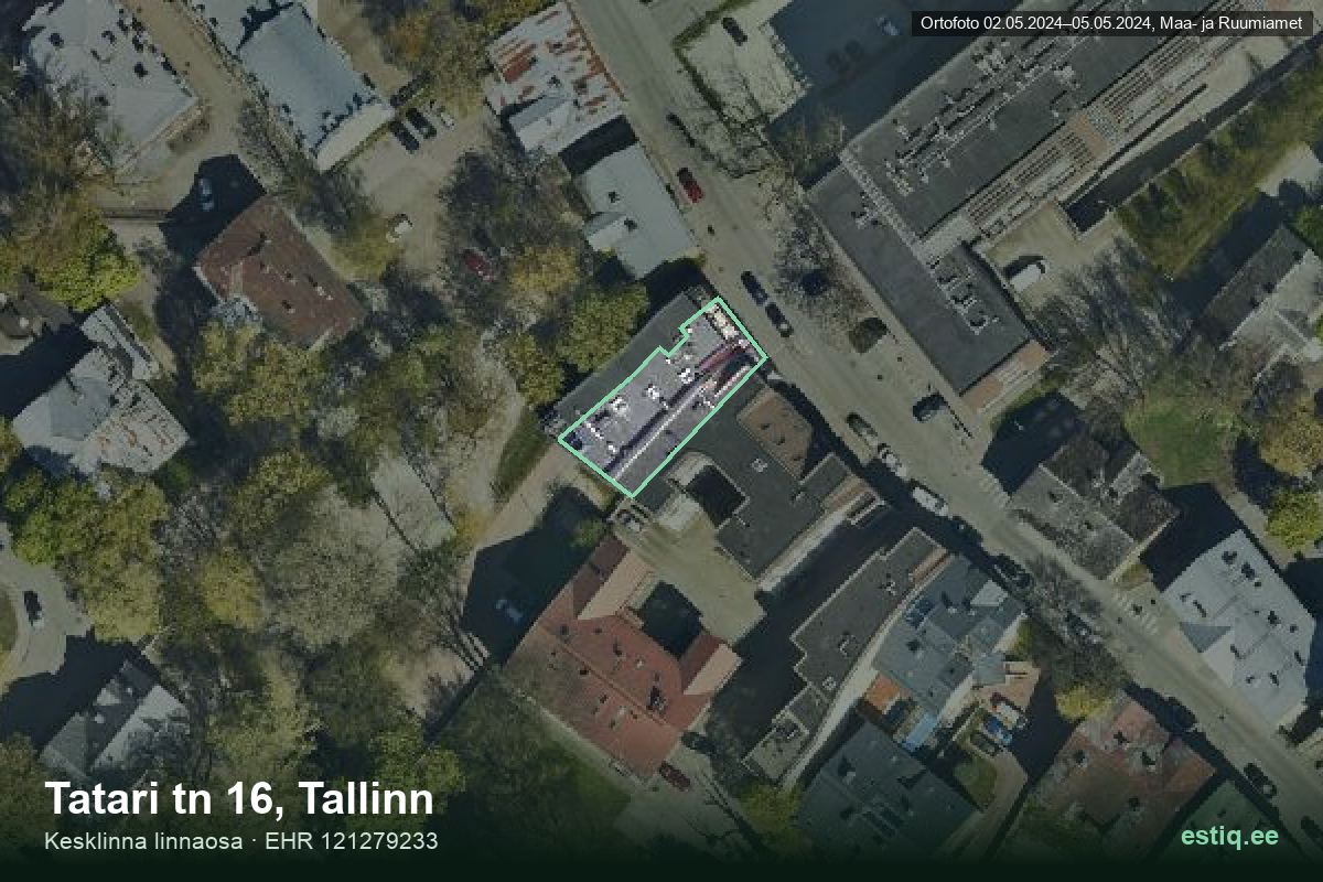Tatari tänav 16, Tallinn – hoone aerofoto, kontuur ehitisregistri (EHR) andmetest