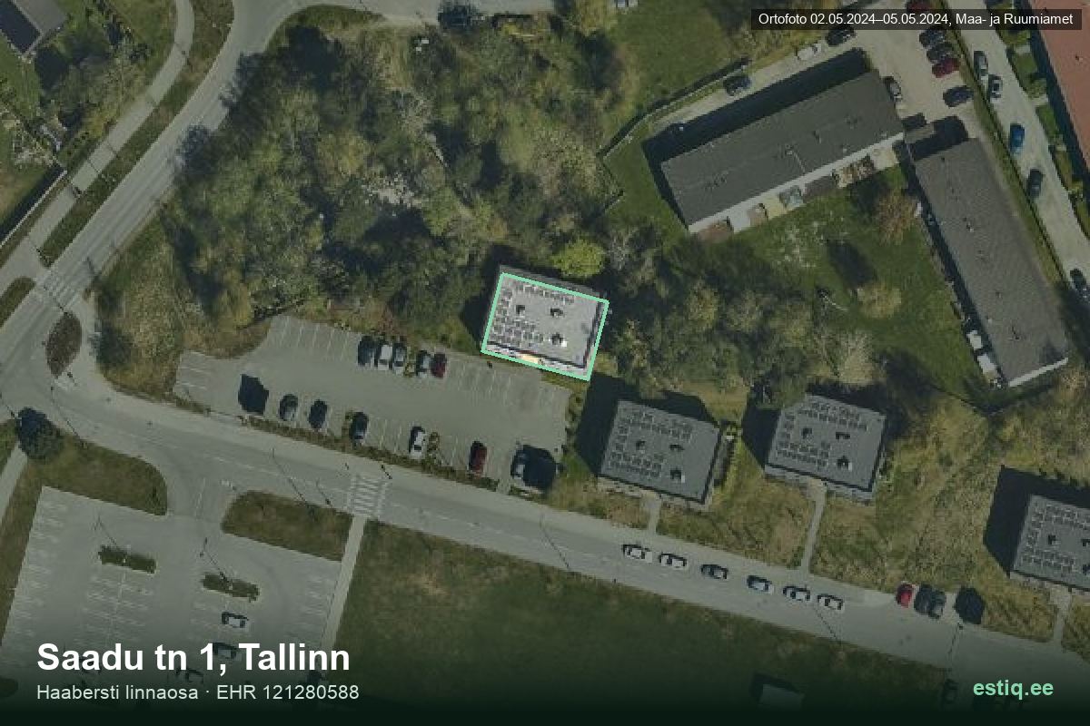Saadu tänav 1, Tallinn – аэрофото дома, контур по данным регистра строений (EHR)