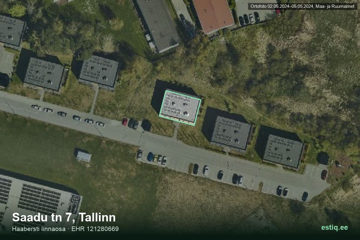 Saadu tänav 7, Tallinn – аэрофото дома, контур по данным регистра строений (EHR)