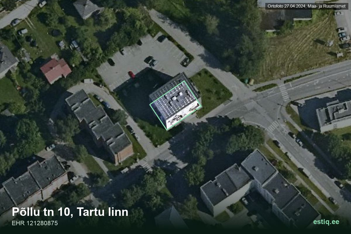 Põllu tänav 10, Tartu – hoone aerofoto, kontuur ehitisregistri (EHR) andmetest