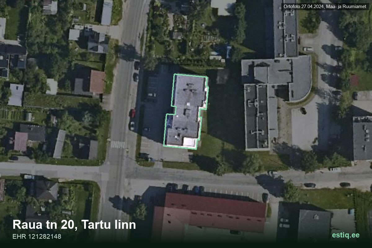 Raua tänav 20, Tartu – аэрофото дома, контур по данным регистра строений (EHR)