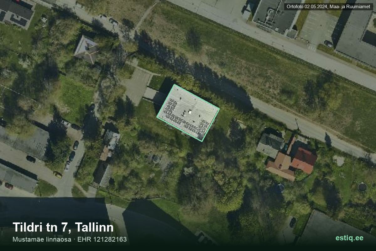 Tildri tänav 7, Tallinn – hoone aerofoto, kontuur ehitisregistri (EHR) andmetest
