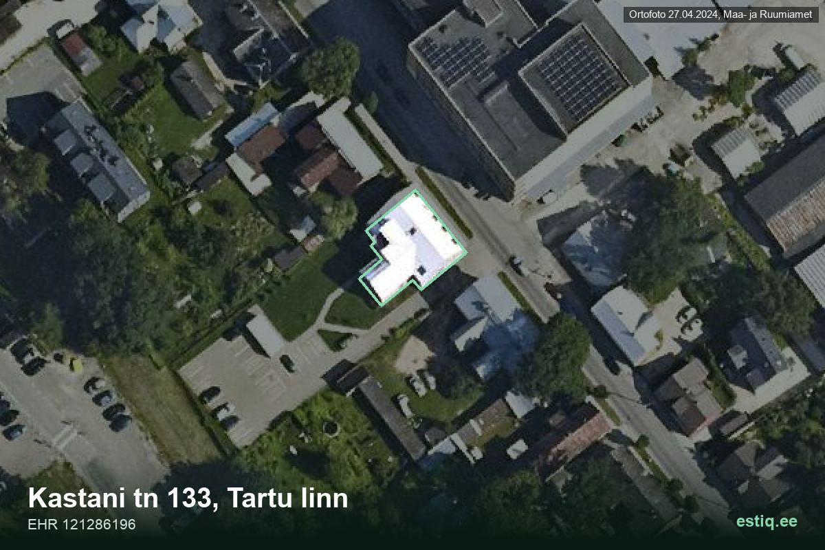 Kastani tänav 133, Tartu – hoone aerofoto, kontuur ehitisregistri (EHR) andmetest