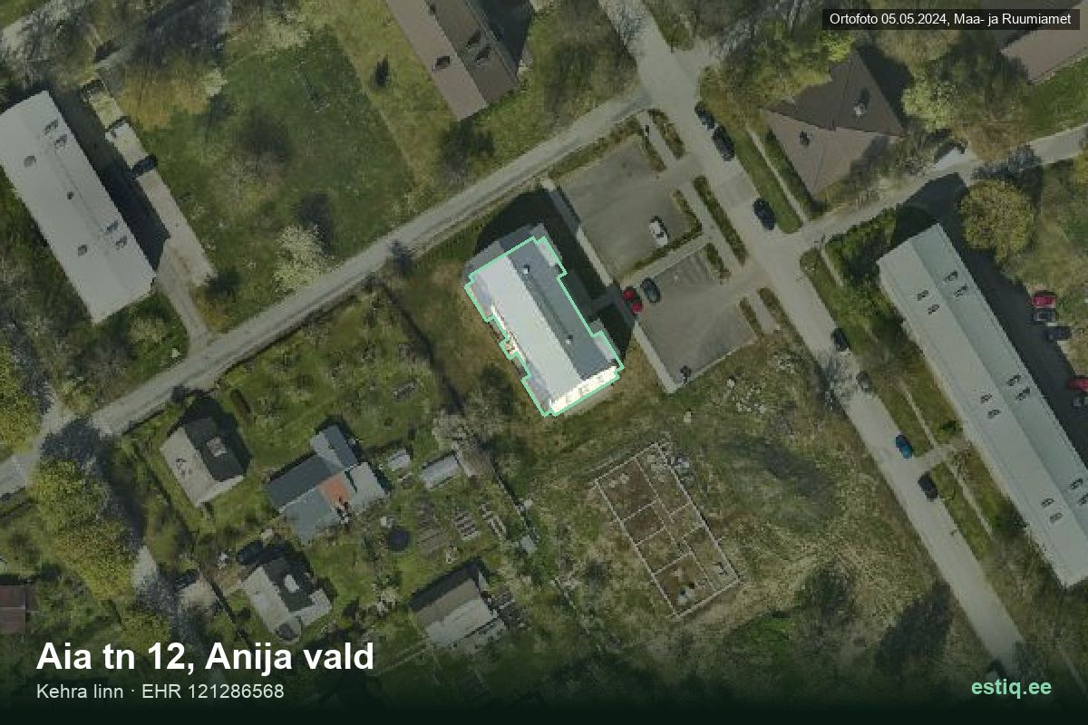 Aia tänav 12, Anija – hoone aerofoto, kontuur ehitisregistri (EHR) andmetest