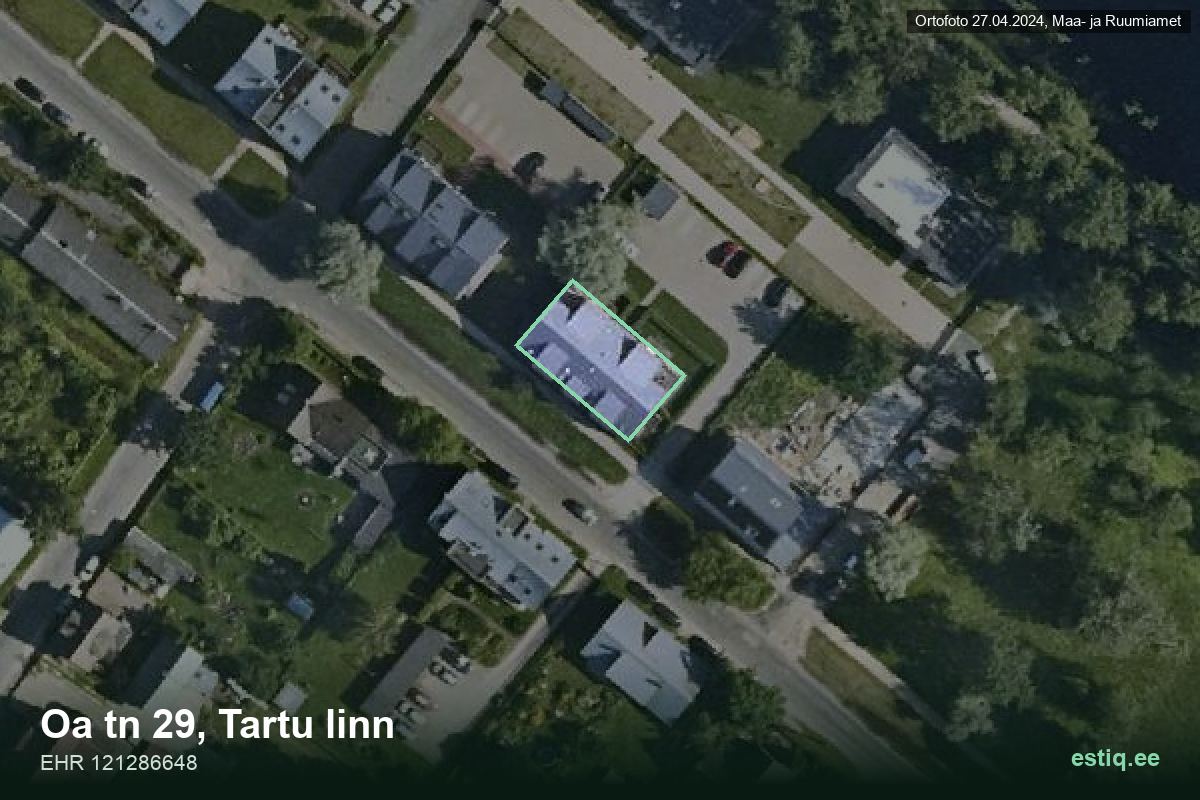 Oa tänav 29, Tartu – aerial photo of the building, outline from the Building Register (EHR)