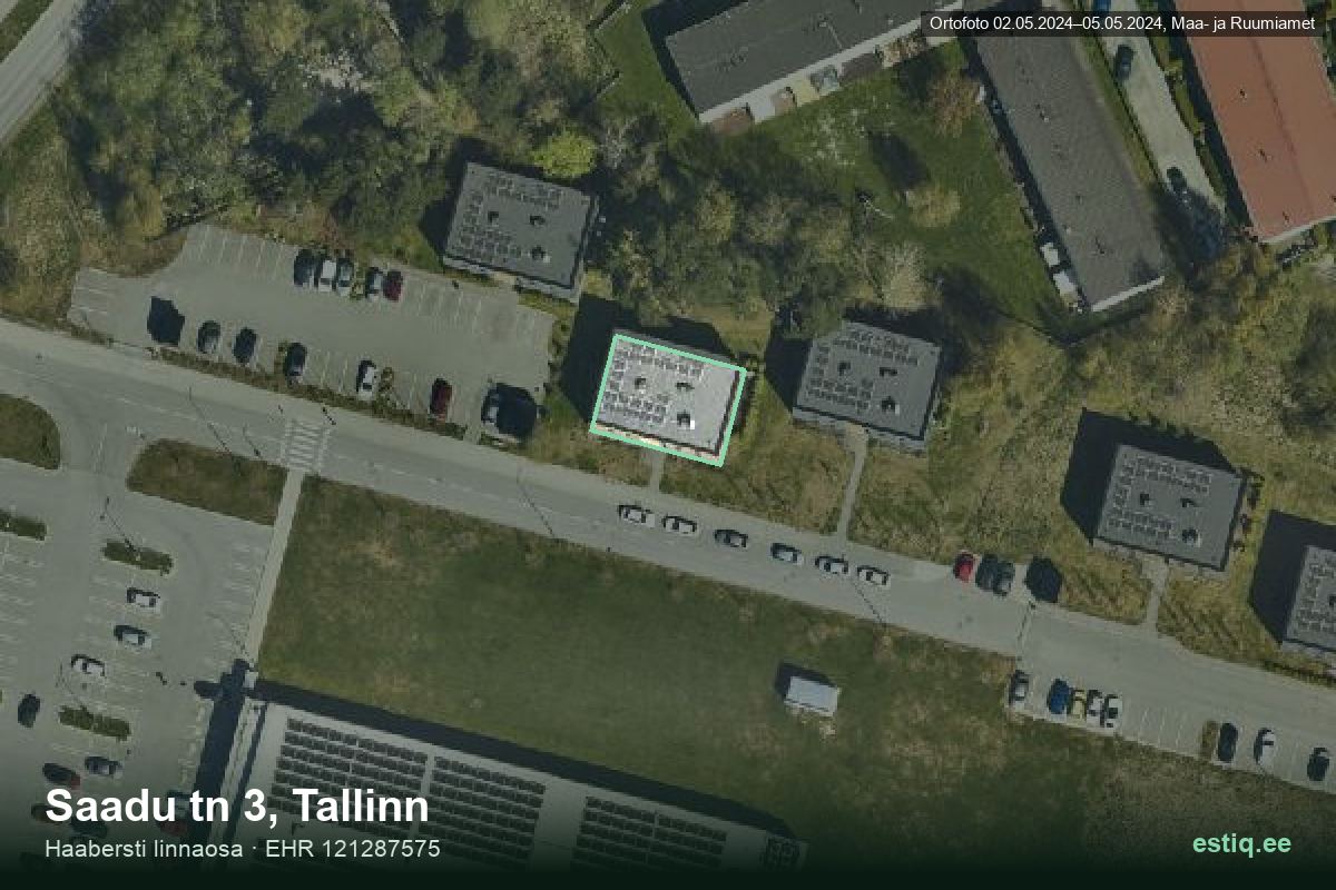 Saadu tänav 3, Tallinn – аэрофото дома, контур по данным регистра строений (EHR)