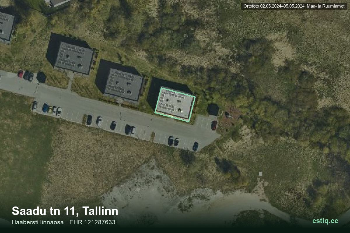 Saadu tänav 11, Tallinn – аэрофото дома, контур по данным регистра строений (EHR)