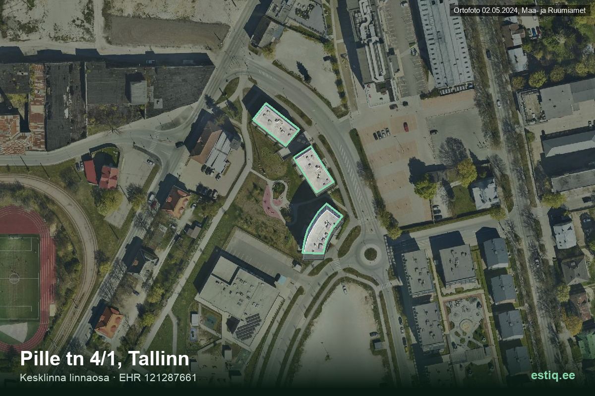 Pille 4/1, Tallinn – hoone aerofoto, kontuur ehitisregistri (EHR) andmetest