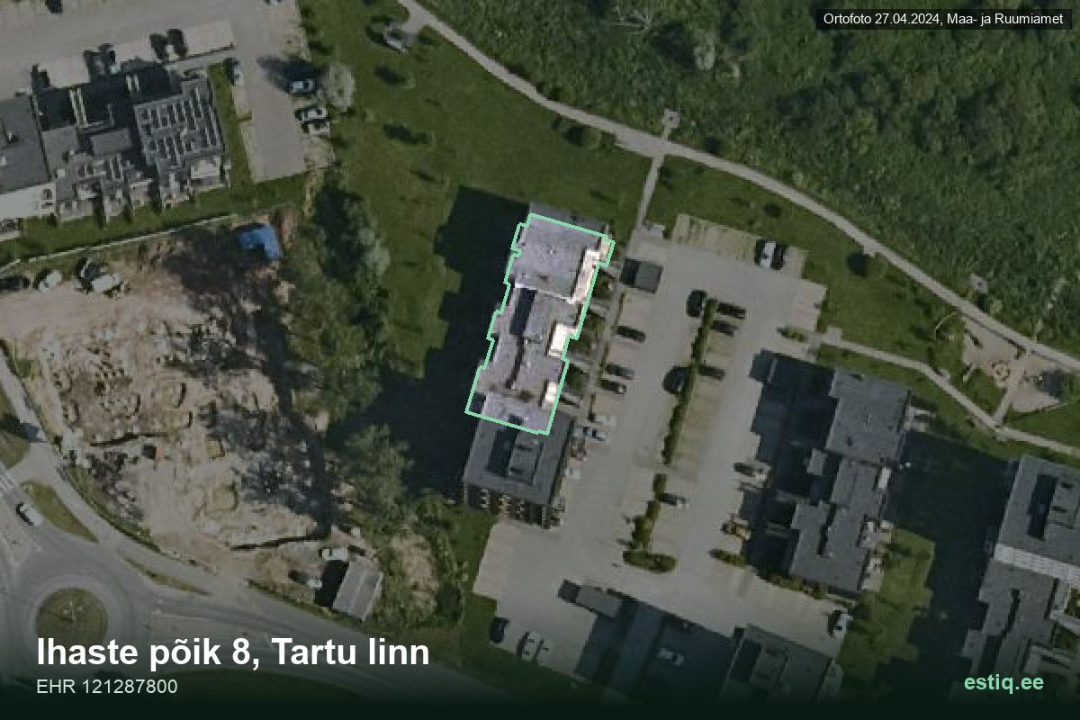 Ihaste põik 8, Tartu – hoone aerofoto, kontuur ehitisregistri (EHR) andmetest
