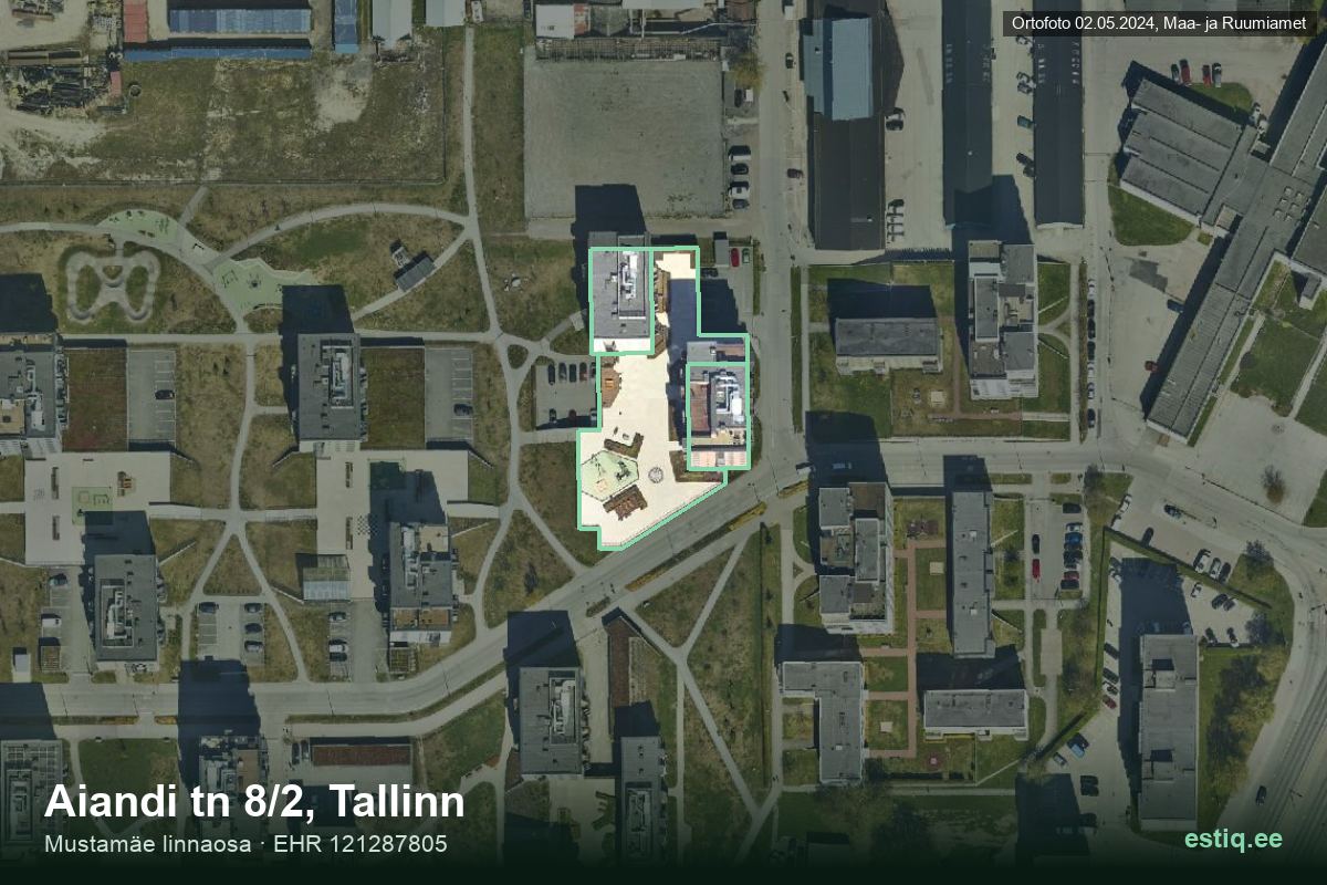 Aiandi tänav 8, Tallinn – ilmakuva rakennuksesta, ääriviiva rakennusrekisteristä (EHR)
