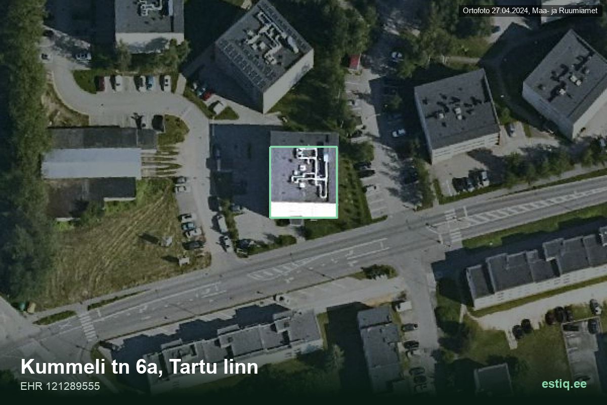 Kummeli tänav 6a, Tartu – ilmakuva rakennuksesta, ääriviiva rakennusrekisteristä (EHR)