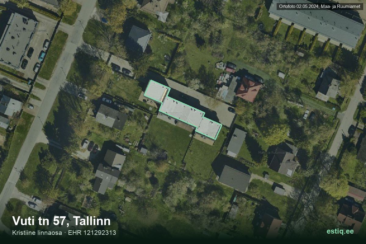 Vuti tänav 57, Tallinn – ilmakuva rakennuksesta, ääriviiva rakennusrekisteristä (EHR)