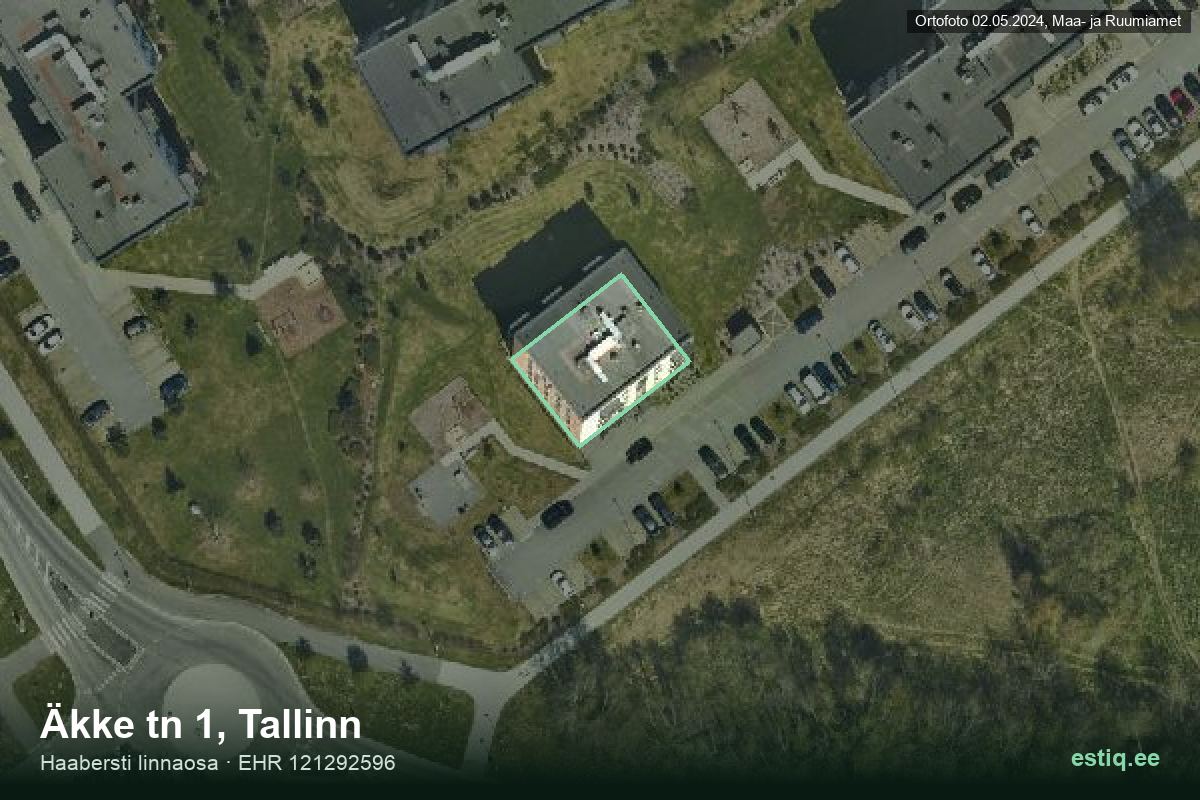 Äkke tänav 1, Tallinn – аэрофото дома, контур по данным регистра строений (EHR)