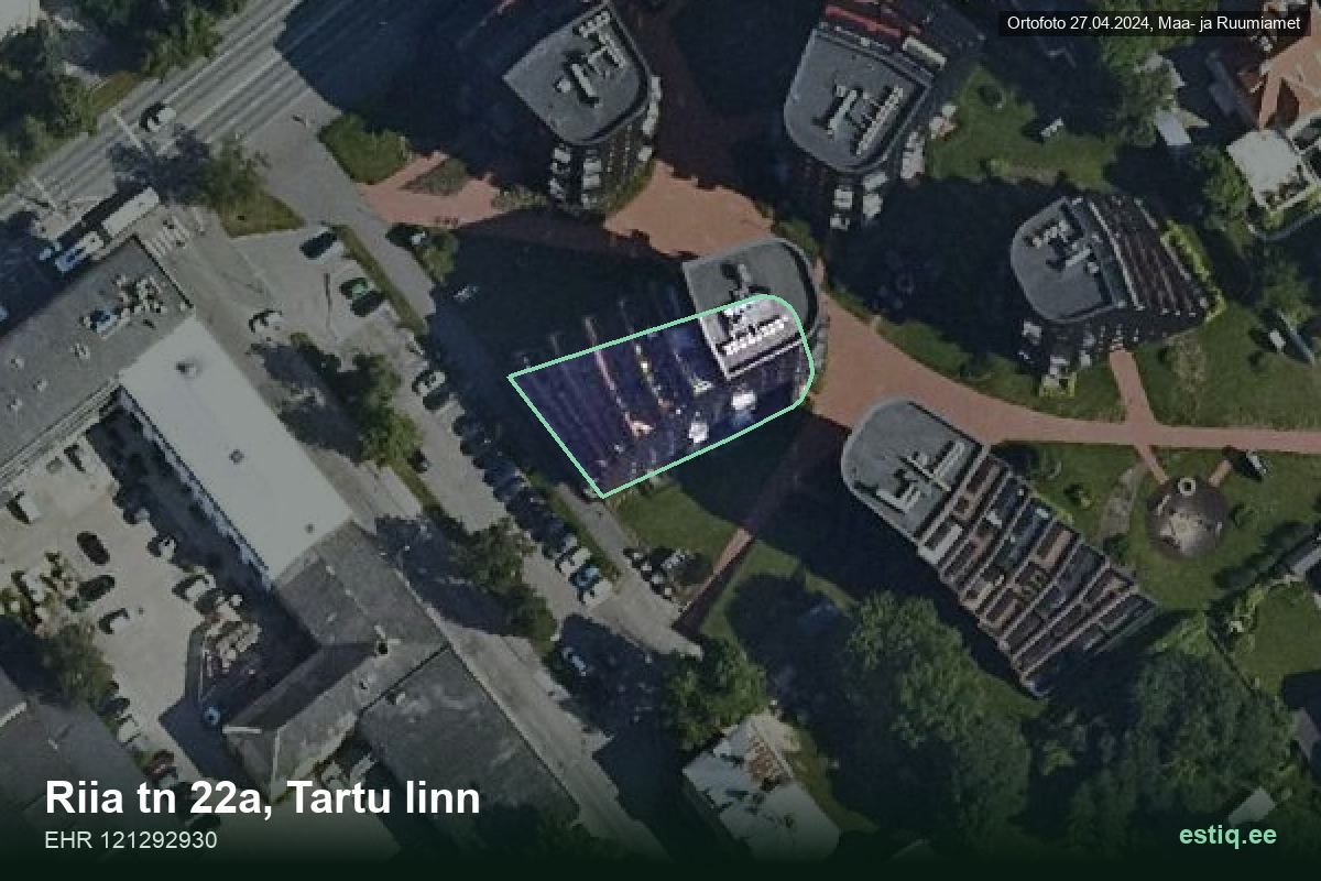 Riia tänav 22a, Tartu – hoone aerofoto, kontuur ehitisregistri (EHR) andmetest