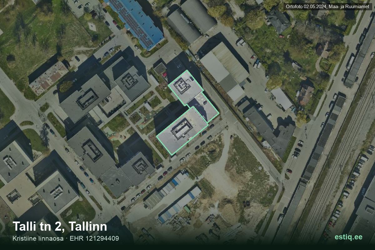 Talli tänav 2, Tallinn – hoone aerofoto, kontuur ehitisregistri (EHR) andmetest