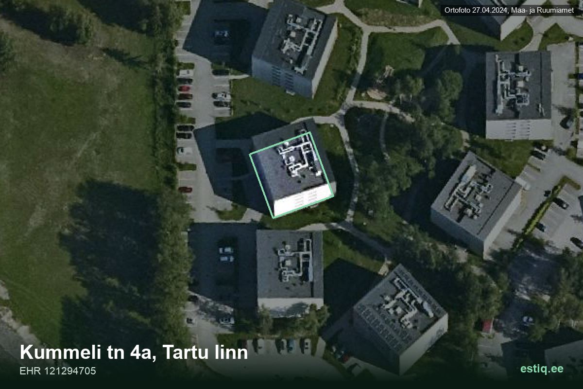 Kummeli tänav 4a, Tartu – аэрофото дома, контур по данным регистра строений (EHR)