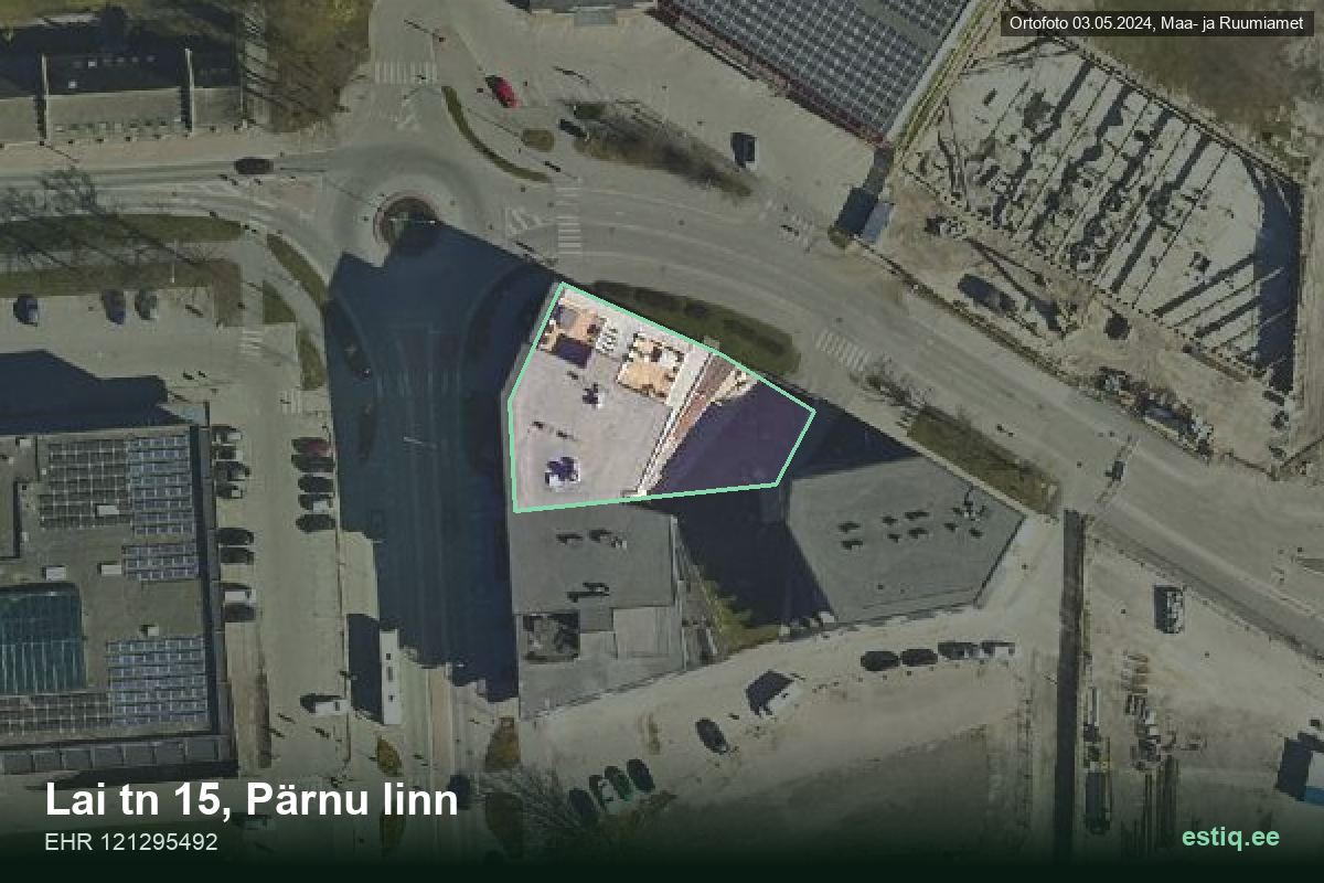 Lai tänav 15, Pärnu – аэрофото дома, контур по данным регистра строений (EHR)